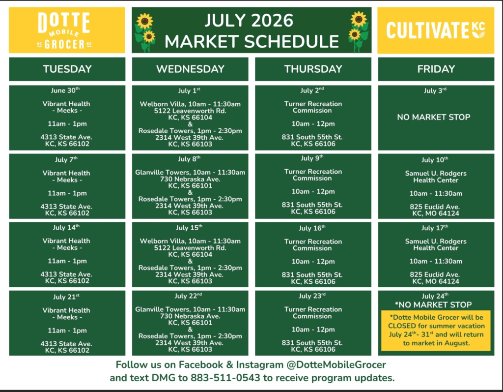 Dotte Mobile Grocer July 2026 Schedule